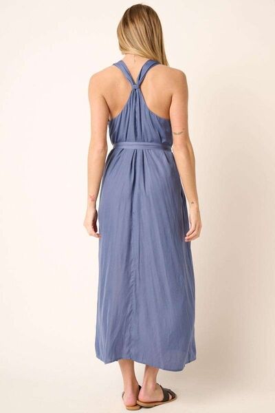 Mittoshop Maxikleid mit V-Ausschnitt, überkreuztem Rückenausschnitt und Gürtel