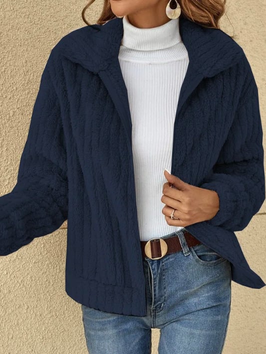 Veste décontractée en polaire chaude à fermeture éclair avec revers