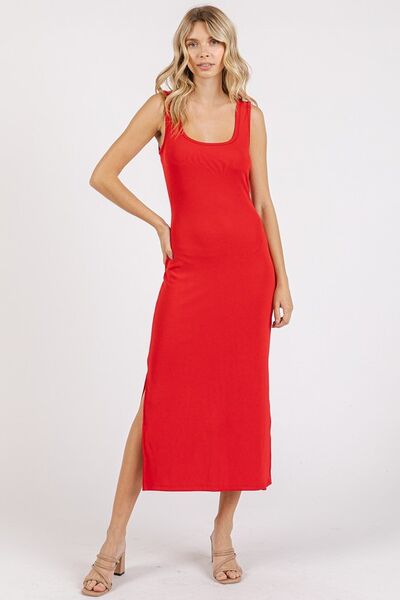 Mittoshop Midi-Tanktop-Kleid mit Seitenschlitz und breiten Trägern