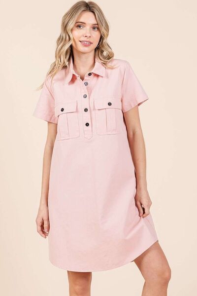 Mittoshop Hemd im Kleid-Stil mit Knopfleiste und Kragen, Kurzarm