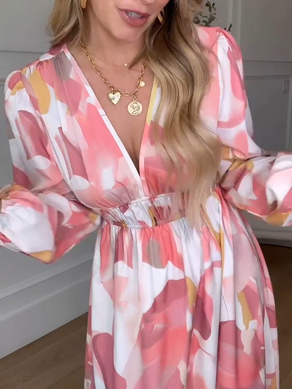 NOUVEAU🔥 Robe à manches longues imprimée et taille élastiquée