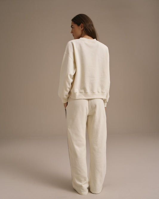 Varsity Loose Fit Sweatpants - Marshmallow White/Coffee Bean