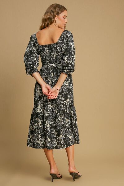 Umgee Rüschensaum Blumenbedrucktes V-Ausschnitt-Kleid