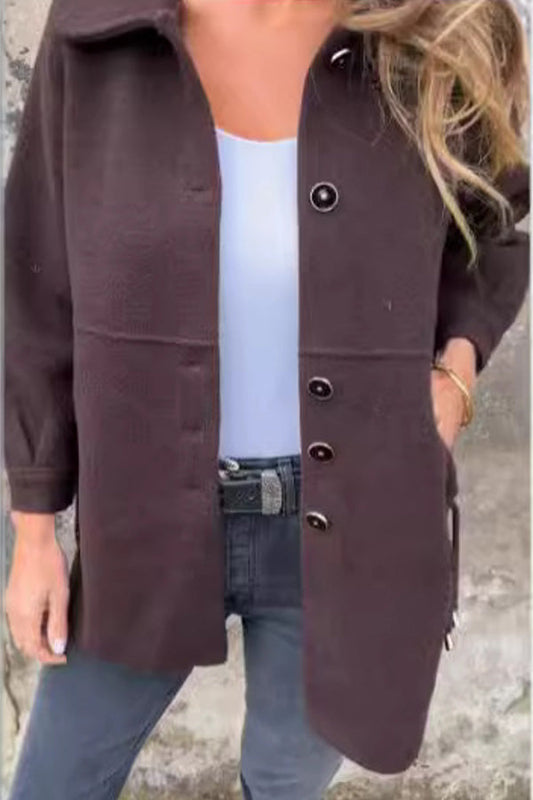 Manteau décontracté pour femme à col rabattu avec boutons, couleur unie