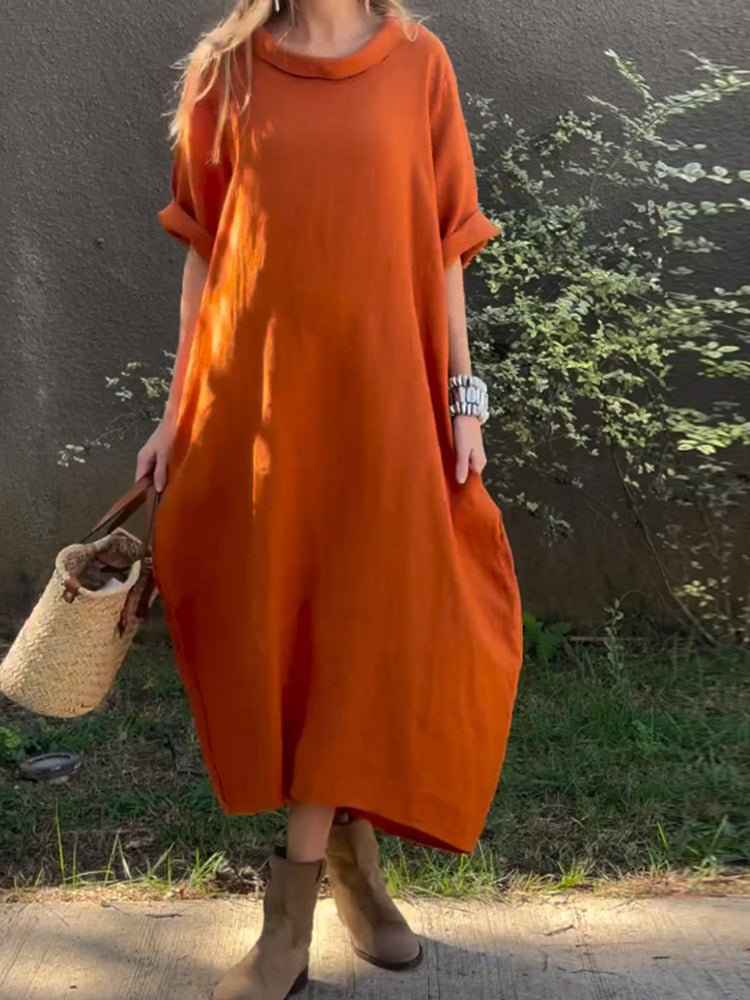 Damen Freizeitkleid aus Baumwolle und Leinen in Uni-Farben