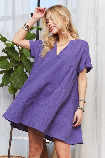 Robe étagée crantée à manches courtes ADORA