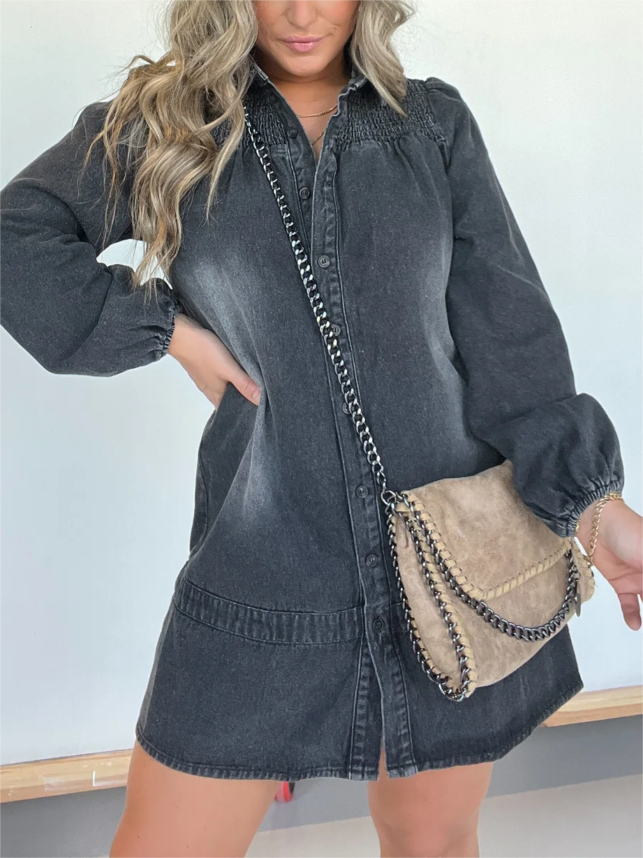 Neues Washed Jeanshemdkleid (2 kaufen, kostenloser Versand)