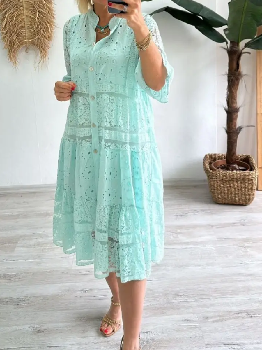 RÄUMUNGSVERKAUF🔥Damen V-Ausschnitt Halbarm-Kleid mit Spitze