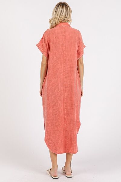 Mittoshop V-Ausschnitt Midi-Hemdblusenkleid in Mineralwaschung