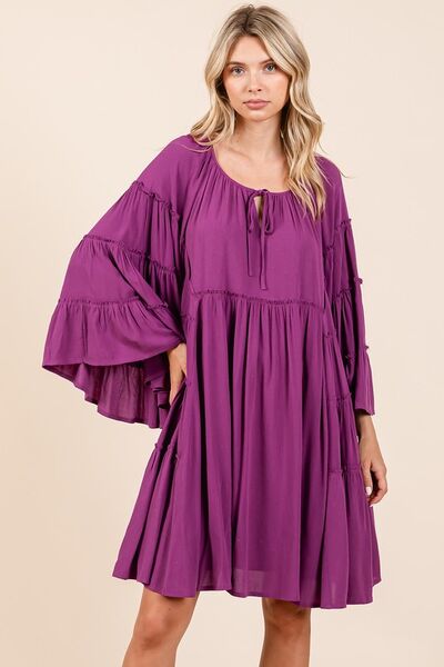 Mittoshop Glockenärmel-Kleid mit Rüschen-Bindekragen