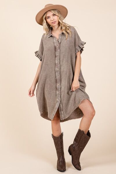 Robe Chemise Courte en Gaze de Coton Délavé Mittoshop
