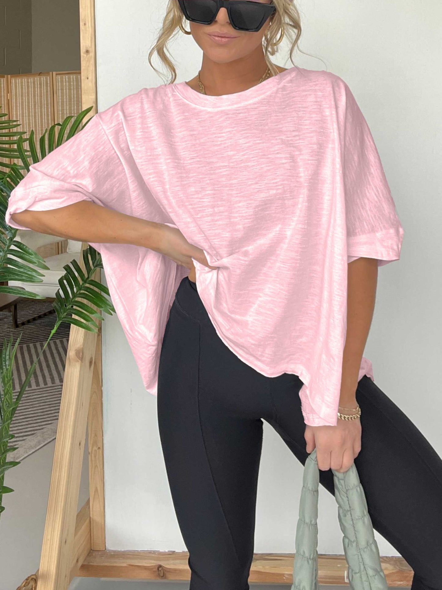 Damen Oversized T-Shirt mit Rundhalsausschnitt in Unifarbe