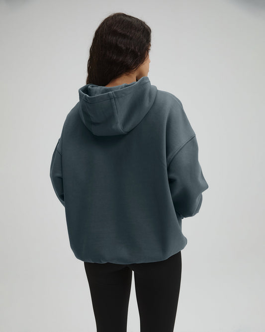 Distressed Varsity Washed Oversized Hoodie - Storm Blue
