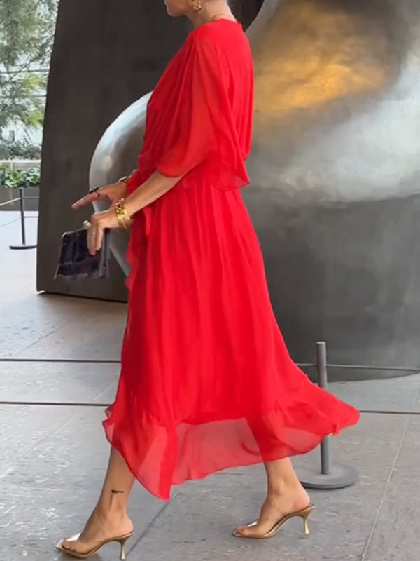 Stilvolles und elegantes V-Ausschnitt-Chiffonkleid