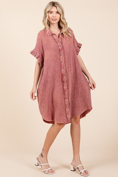 Mittoshop Mineral-Wash-Baumwollgaze-Mini-Hemdkleid