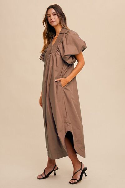 Robe midi Annie Wear à manches bouffantes smockées