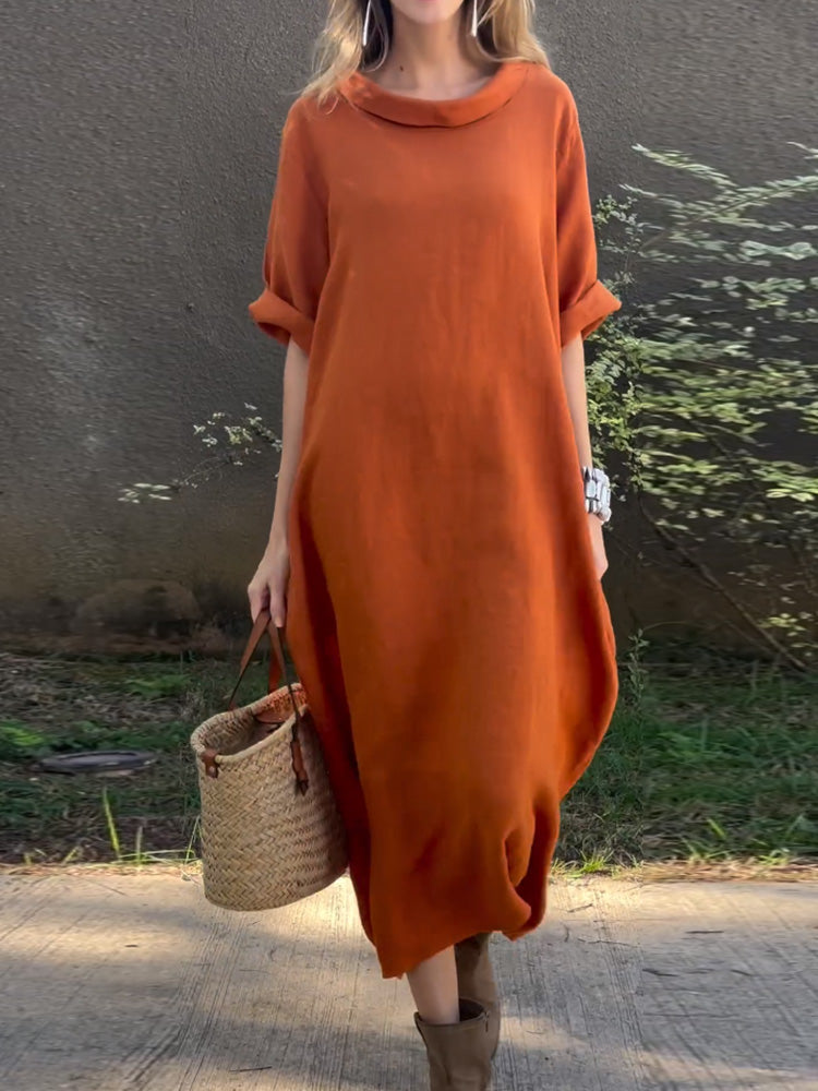 Damen Freizeitkleid aus Baumwolle und Leinen in Uni-Farben