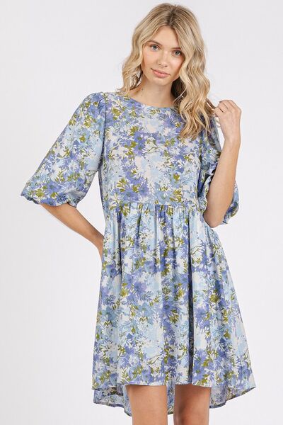 Mini-robe babydoll en mélange de lin imprimé fleuri Mittoshop