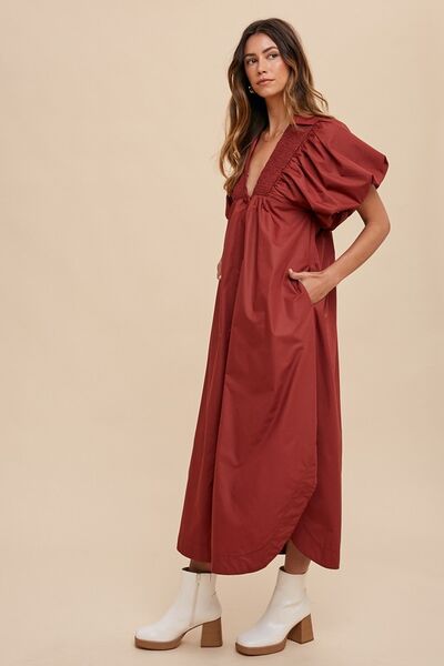 Robe midi Annie Wear à manches bouffantes et smockée