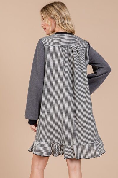 Ces Femme Gestreiftes Patchwork Rundhals-Sweatshirtkleid aus Frottee