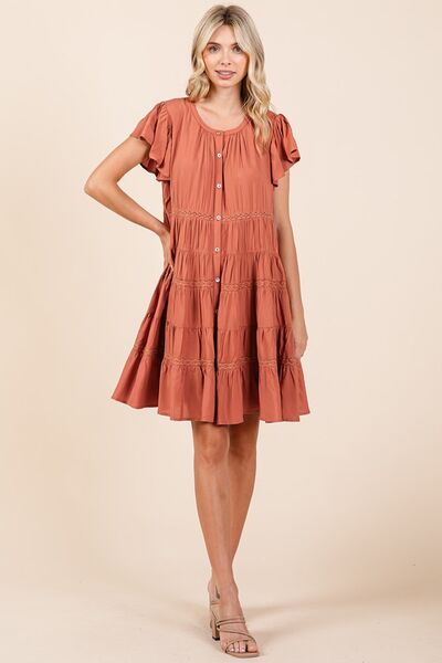 Mittoshop Spitzenbesatz, Rüschen, geknöpftes Stufenkleid