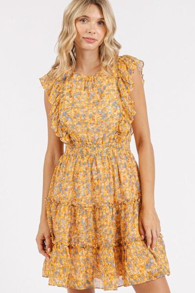Mini-robe en mousseline de soie à volants et imprimé fleuri Mittoshop