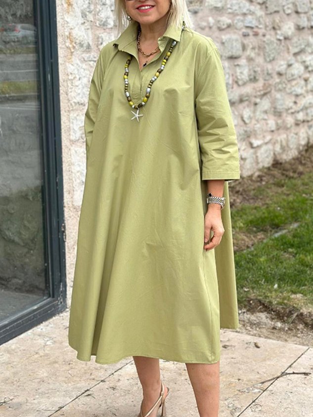 Robe longue décontractée à col chemise uni