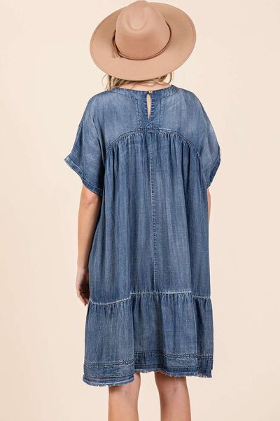 Mittoshop Washed Chambray Denim Oversized Stufen-Minikleid