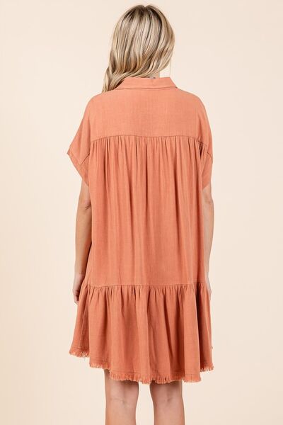 Mittoshop Leinenmischung geknöpftes Hemdblusenkleid