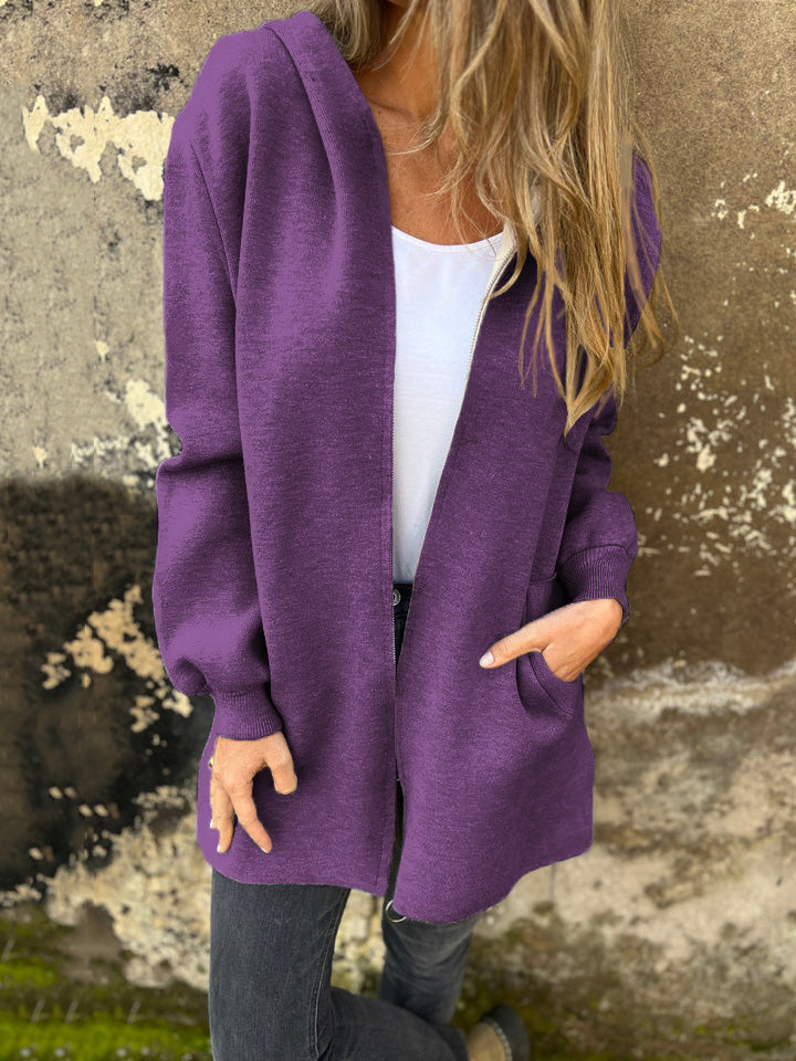 RÄUMUNGSVERKAUF🔥 Rundhals-Reißverschlussjacke mit langen Ärmeln und legerem Schnitt