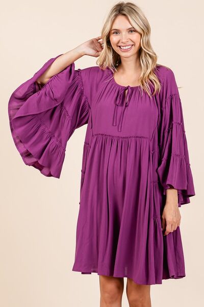 Mittoshop Glockenärmel-Kleid mit Rüschen-Bindekragen