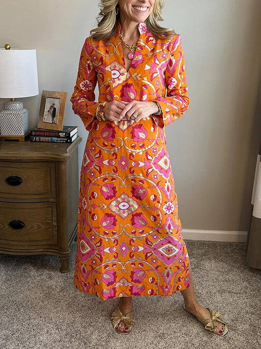 Neu🔥 Frühling V-Ausschnitt Kleid mit Folienprint