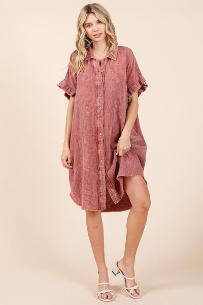 Mittoshop Mineral-Wash-Baumwollgaze-Mini-Hemdkleid