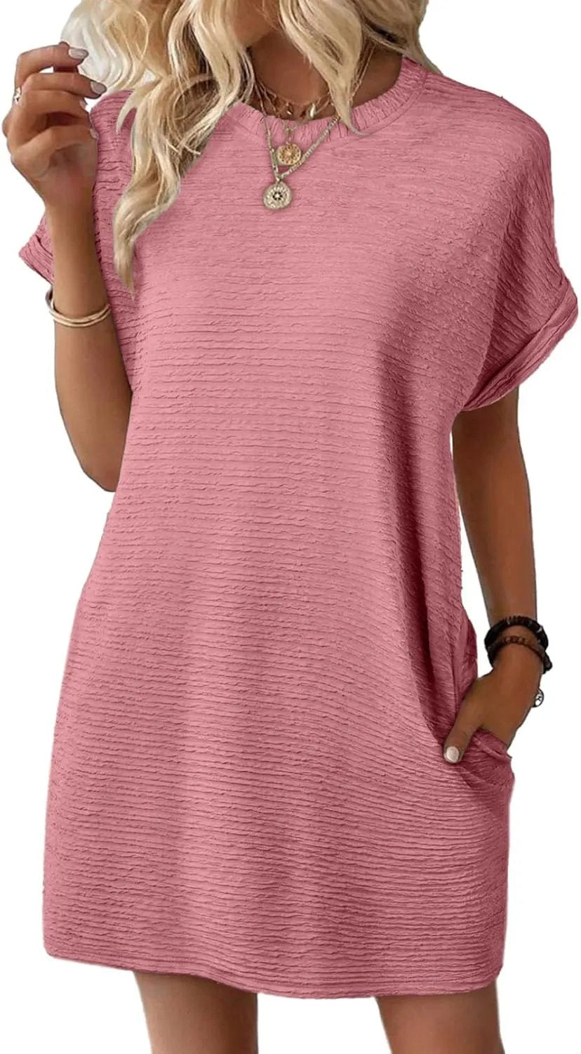 Robe d'été légère 2025 pour femme, à manches courtes, avec poches