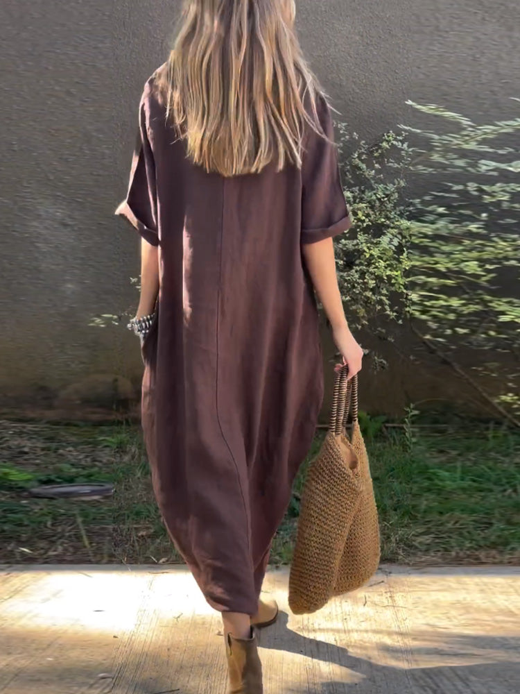 Damen Freizeitkleid aus Baumwolle und Leinen in Uni-Farben