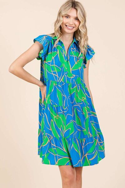 Mittoshop Robe courte étagée à volants et imprimé feuilles
