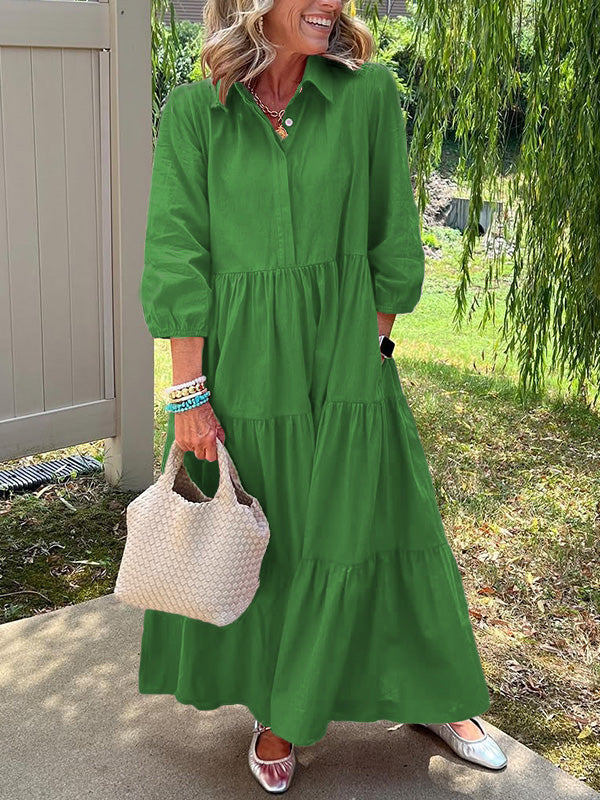 RÄUMUNGSVERKAUF🔥 Lockeres Baumwoll-Leinen-Kleid mit Revers - zollfrei