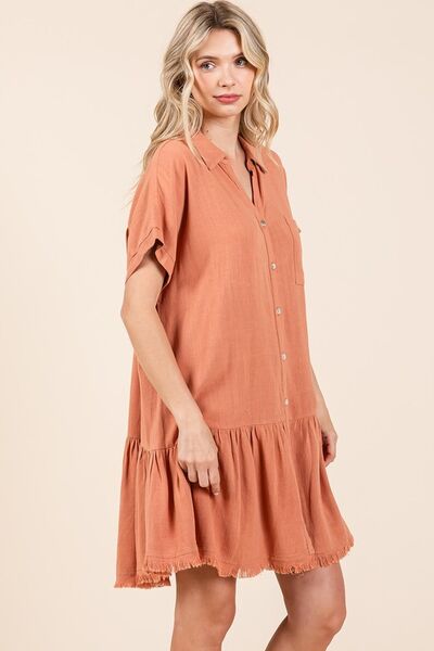 Mittoshop Leinenmischung geknöpftes Hemdblusenkleid