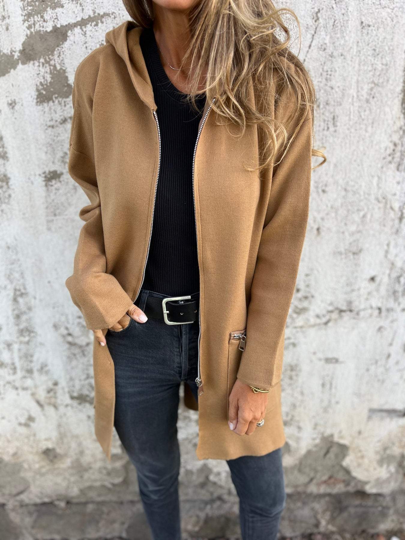 RÄUMUNGSVERKAUF🔥 Kapuzenjacke mit Reißverschluss und langen Ärmeln