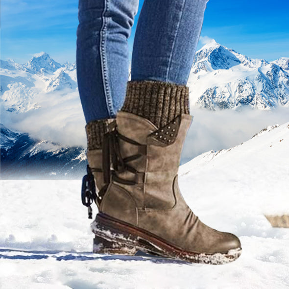 Bottes de Neige Chaudes à Lacets Arrière pour Femme