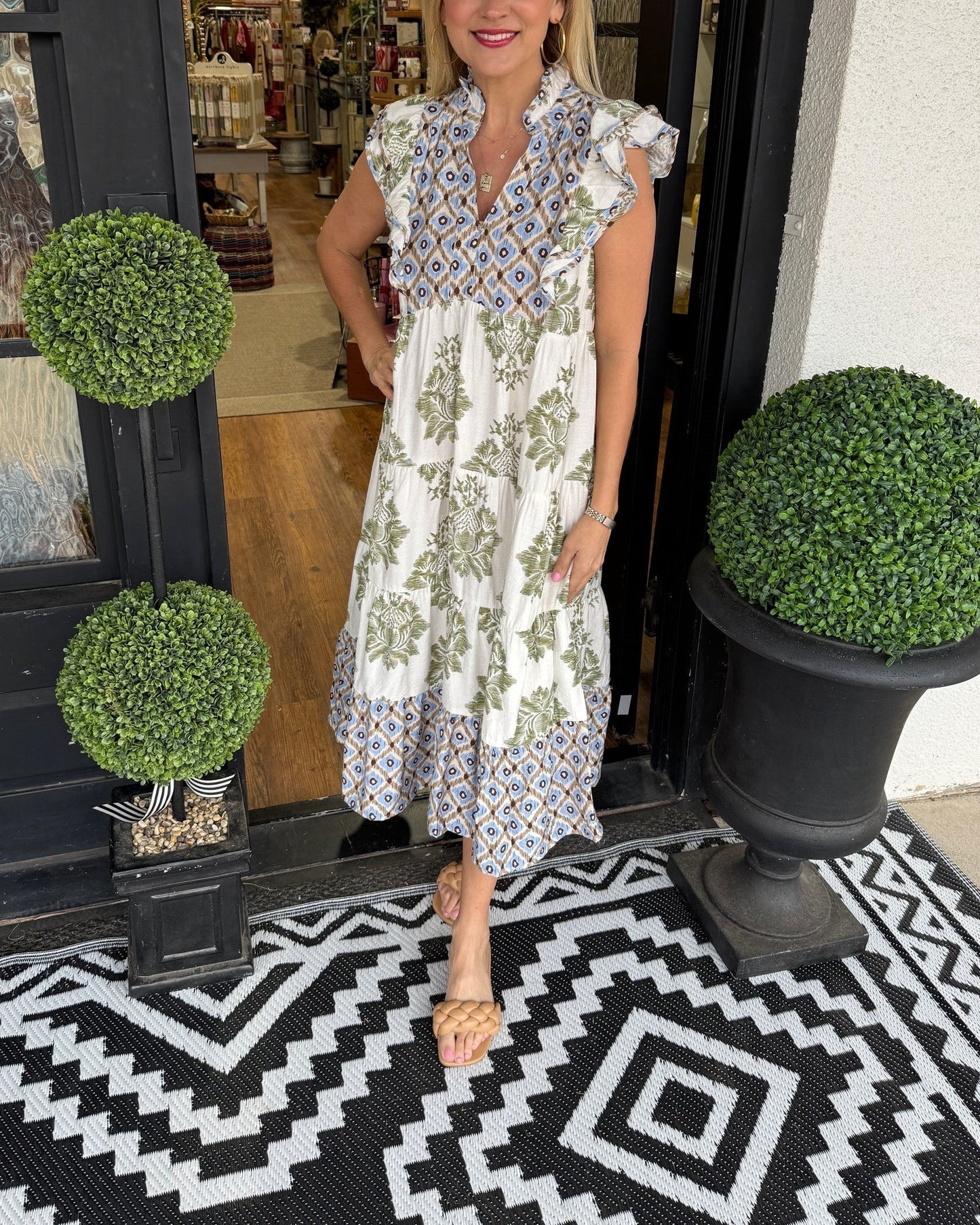 Damen Freizeit Midikleid mit Rüschenärmeln und Print (2 kaufen, kostenloser Versand)