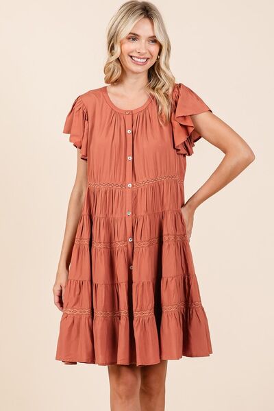 Mittoshop Spitzenbesatz, Rüschen, geknöpftes Stufenkleid
