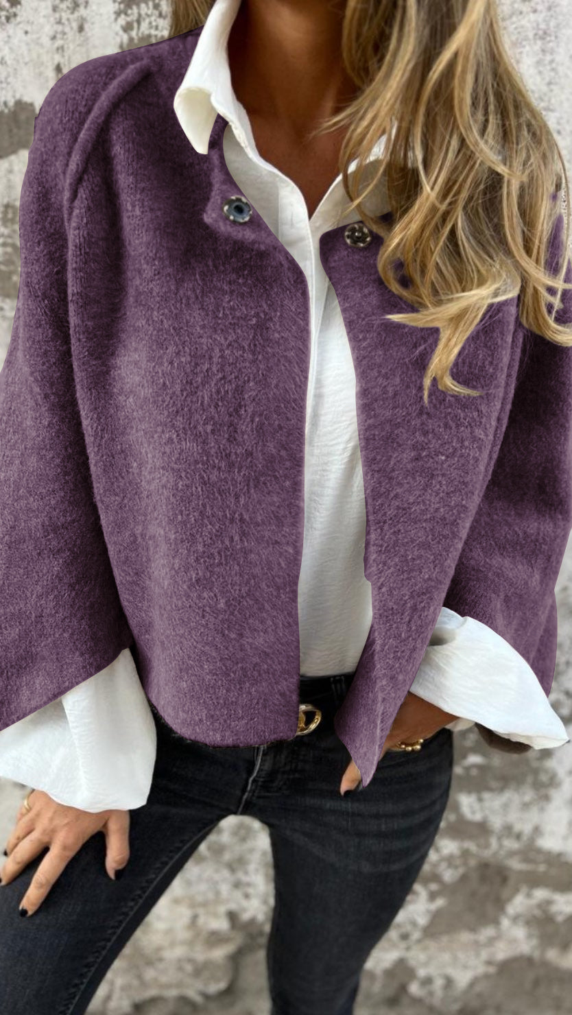 NEU - 50 % RABATT🔥Damen Mantel aus Baumwolle und Wolle mit Rundhalsausschnitt und langen Ärmeln