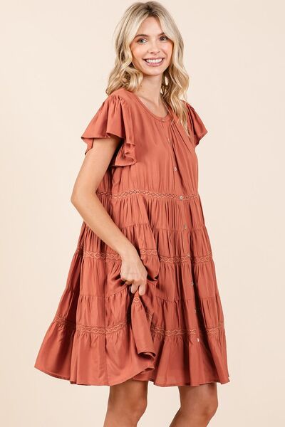 Mittoshop Spitzenbesatz, Rüschen, geknöpftes Stufenkleid