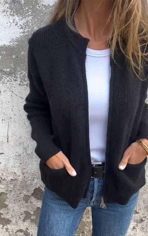 Räumungsverkauf🔥 Strickjacke mit Rundhalsausschnitt und Reißverschluss