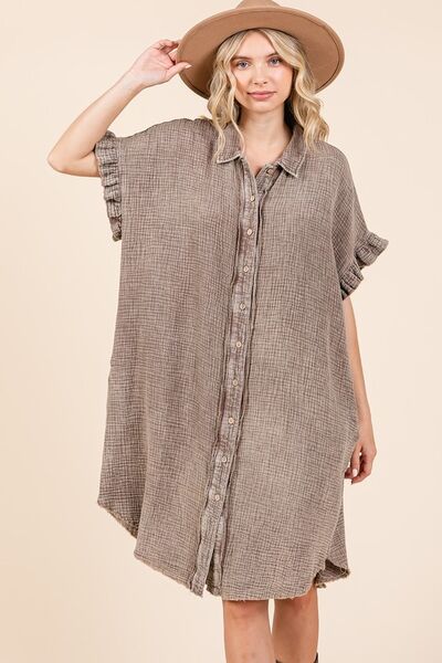 Robe Chemise Courte en Gaze de Coton Délavé Mittoshop