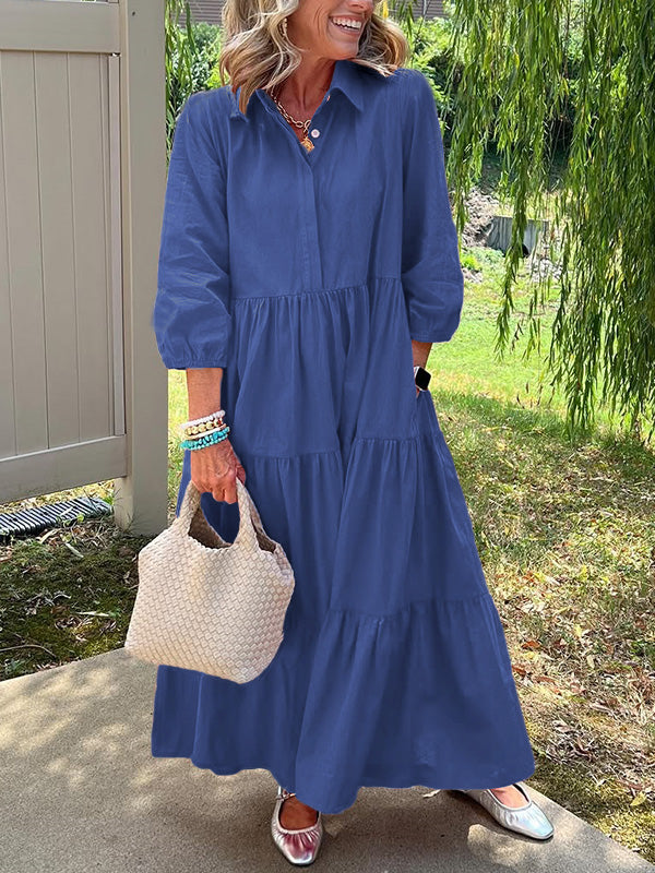 RÄUMUNGSVERKAUF🔥 Lockeres Baumwoll-Leinen-Kleid mit Revers - zollfrei