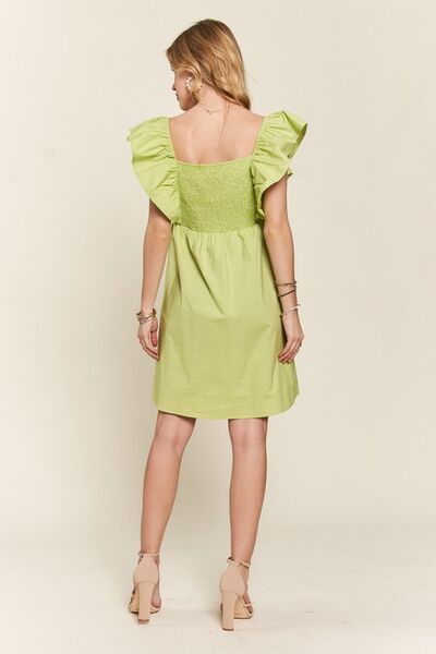 ADORA Smocked Back Ruffled Cap Sleeve Babydoll-Kleid