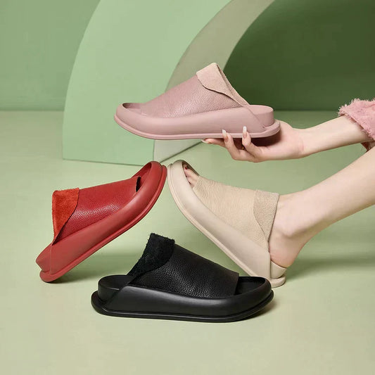Pantoufles compensées en cuir italien LetcloTM pour femme