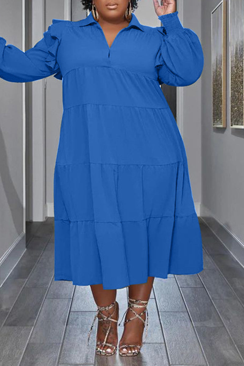 Volantärmel-Kleid mit Reverskragen in Übergröße